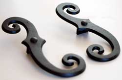 Cast Iron Faux Scroll Holdback w/screws, Black Powder Coat (pair)